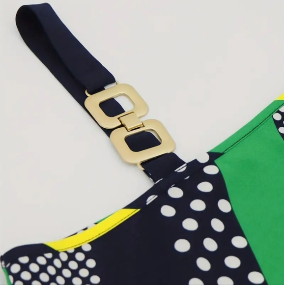 ❄️50% OFF❄️ Geo Print & Color Block Dress Asymmetrical Chain Strap XL - Picture 5 of 9